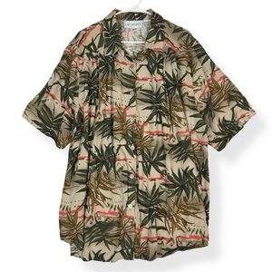CST Studio Button Down Shirt Womens 3X Green Cream Tropical Floral Polyester